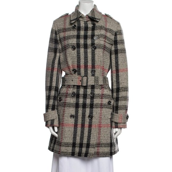 BURBERRY WOOL PLAID HOUSE CHECK DOUBLE BREASTED TRENCH COAT